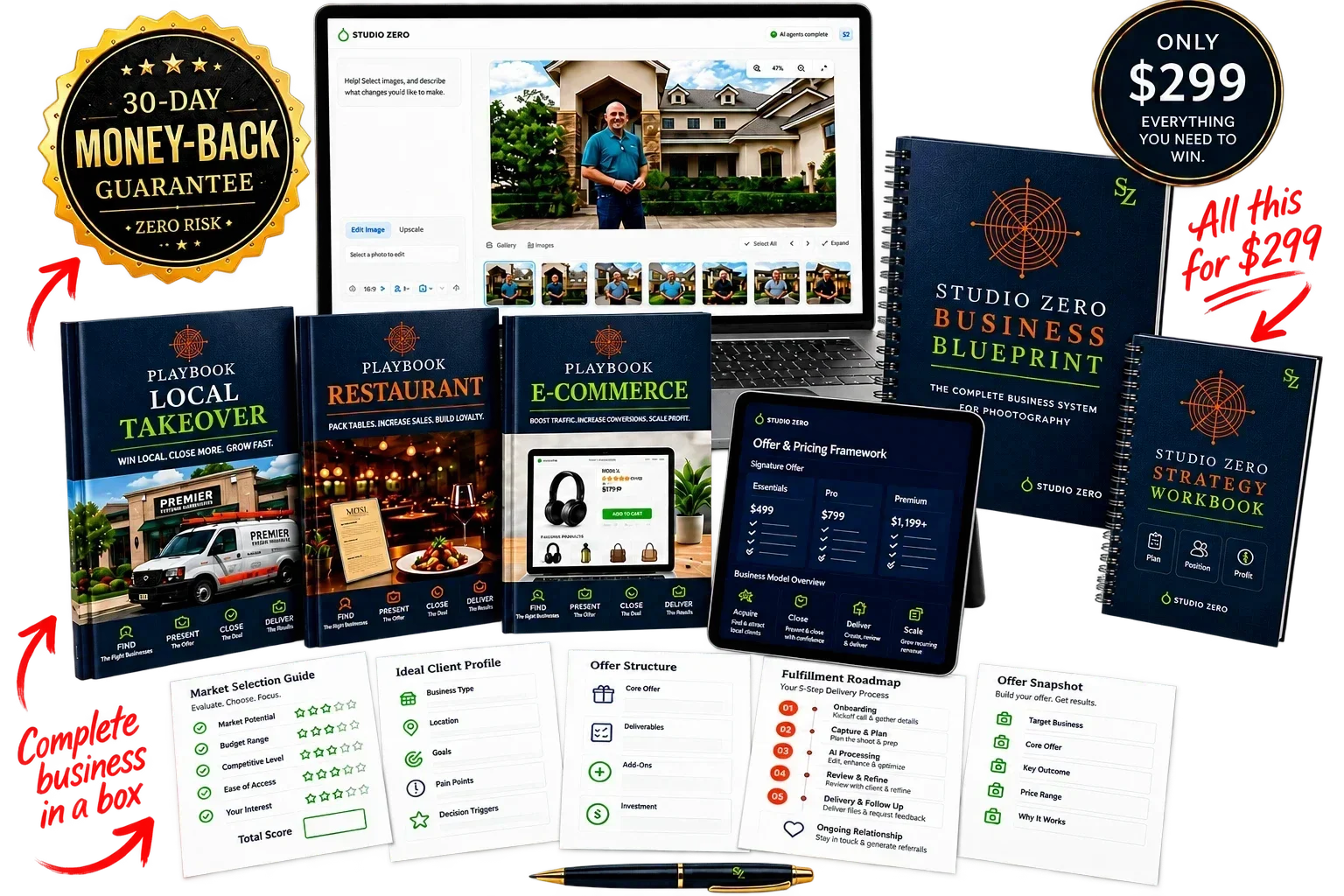 Studio Zero complete business in a box — playbooks, blueprint, strategy workbook, and software